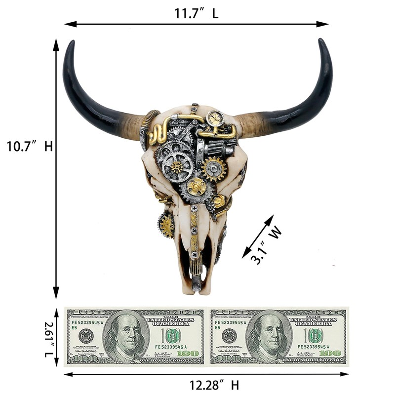 Steampunk Cow Skull Wall-Decor - Western Bull Head Skull Wall