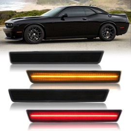 R&F Auto 4PCS LED Amber Red Side Marker Lights for Challenger 2015-2023, Smoked Lens, Replace OEM#: 68195788AB, 68195797AB