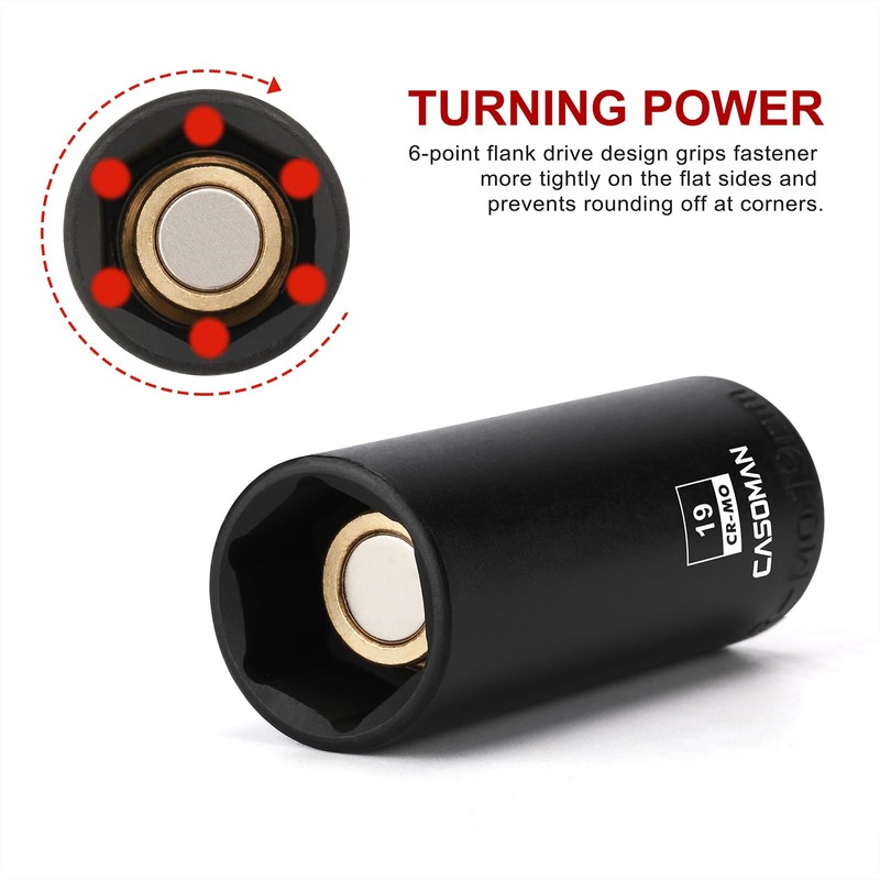 CASOMAN 13PCS 3/8"Drive Magnetic Impact Socket Set, Deep, 6-Point, Metric,