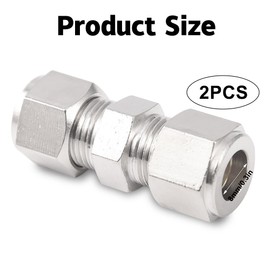 Pack of 2 8 mm Compression Pipe Fitting, 8 mm OD x 8 mm OD Stainless Steel Compression Fitting, Straight Fittings Compression Fitting, Can be Used for Pipes, Air Compressors, Silver