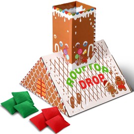 Libima 7 Pcs Christmas Bean Bag Toss Drop Game Roof Top Chimney Santa Claus Gingerbread House Bean Bag Toss Game for Indoor Outdoor Holiday Party Activities Supplies Ideal Gift (Gingerbread House)