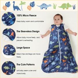 PHF Soft Micro-Fleece Baby Sleep Sack, 0-6 Months Warm Baby Wearable Blanket, 2-Way Zipper Sleeping Bags, 2 Pack Comfy Baby Sleeping Sack for Baby Boys, Small Size, Dinosaur