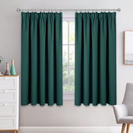 PONY DANCE Bedroom Blackout Curtains - 54 Drop Kitchen Curtains for Bedroom Pencil Pleat Thermal Window Chiristmas Panels for Light Blocking, 2 Pieces, W 46 inch by D 54 inch, Dark Green