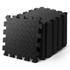 KAYMAN Gym Foam Mats (30x30 cm - 16 Pack), Nonslip Interlocking Floor Mats, EVA Foam Exercise Gym Mats for Home Workouts, Studio, Weights, Exercise & Yoga, Protective Foam Floor Tiles for Garage,Black