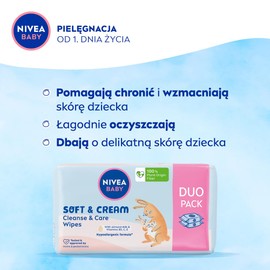 NIVEA BABY Handkerchiefs Biodegradable Soft & Cream Economy Pack, 2 x 57 Pieces