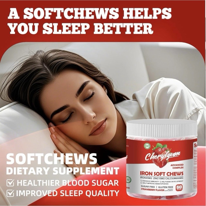 Cherylgum Iron Soft Supplemental Chews With Vitamin C, Strawberry Flavor