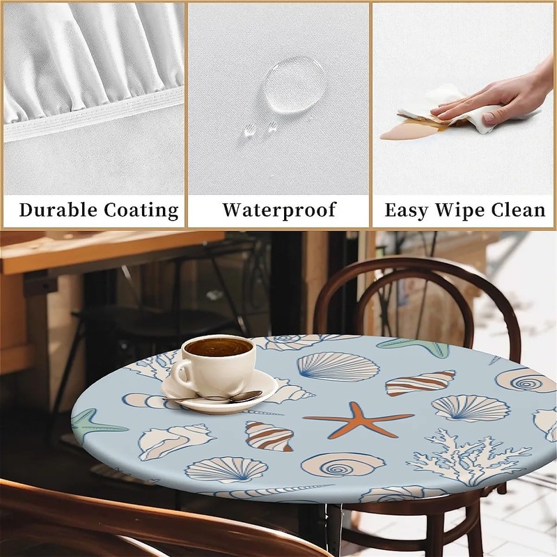 Outdoor Round Tablecloth with Elastic Band, Diameter 90 cm, Elastic