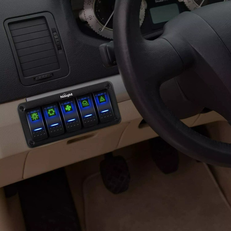 Nilight Aluminum Rocker Switch Panel Toggle Dash 5 Pin for