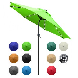 Sunnyglade 9' Solar LED Lighted Patio Umbrella with 8 Ribs/Tilt Adjustment and Crank Lift System (Grass Green)