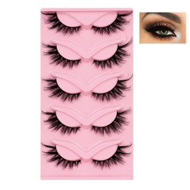 Mink Lashes Natural Look Wispy Fluffy False Eyelashes Pack 5 Pairs of 3D Fairy Cat Eye Strip Lashes-XF49-5