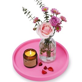 NiHome Thickened Silicone Vanity Organizer Tray for Bathroom Accessories, Kitchen Countertop, Living Room Decor, Multipurpose Shatter-Resistant Round Tray Decor for Candle Perfume Soap Plant(Hot Pink)