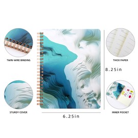 Spiral Notebook for Women, 8.25" x 6.25" Journal with Durable Hardcover and 160 Lined Pages with Large Pockets - Perfect to Stay Organized and Boost Productivity at Work or School -Grayish blue