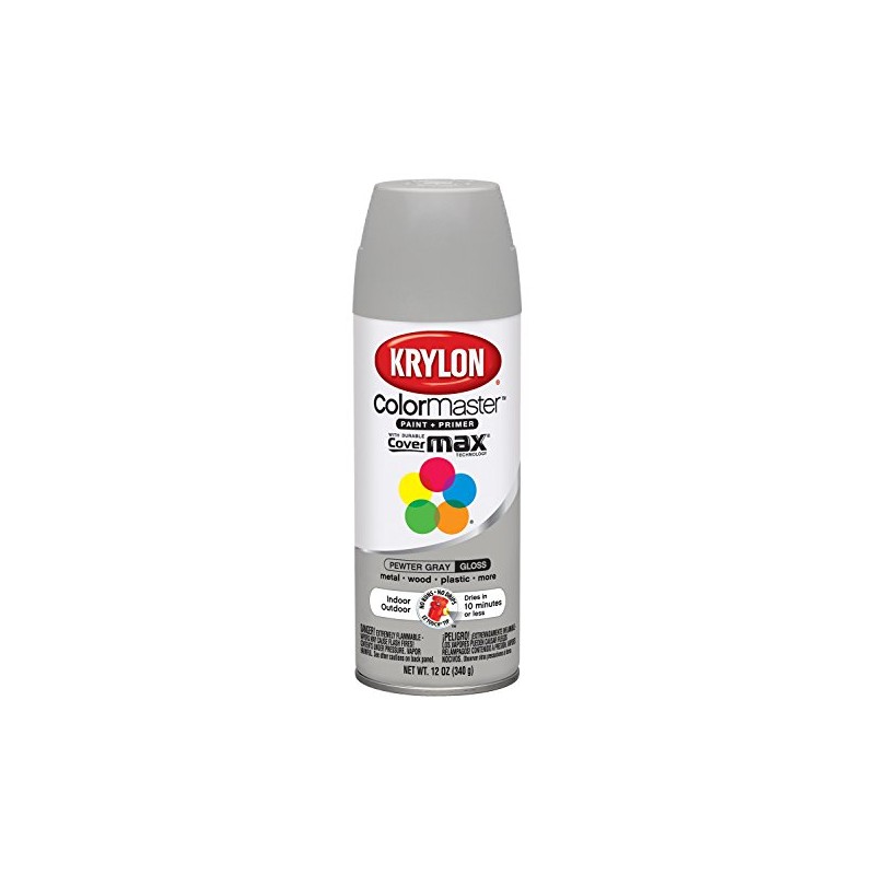 Krylon K05160607 ColorMaster Paint + Primer, Gloss, Pewter Grey, 12
