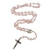 Light Pink Crystal Beads Rosary Catholic Necklace Holy Soil Medal