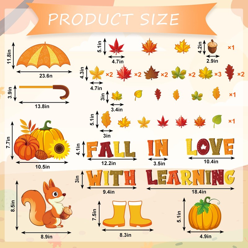 JarThenaAMCS 42Pcs Fall in Love with Learning Bulletin Board Kit
