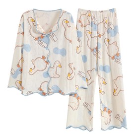 GOSO Girls Cotton Pyjamas Set Warm Loungewear Set Button Down Long Sleeves Long Pants Nightwear, Cute Stylish Sleepwear for Big Girls