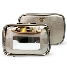 OFT 2024 LITTMINI Lighted Mirror Case - Small Makeup Bag with Detachable Mirror & Multiple Pouches for Organization - Vegan Leather, Mini Makeup Bag Ideal for Travel & Everyday Essentials (Bronze)