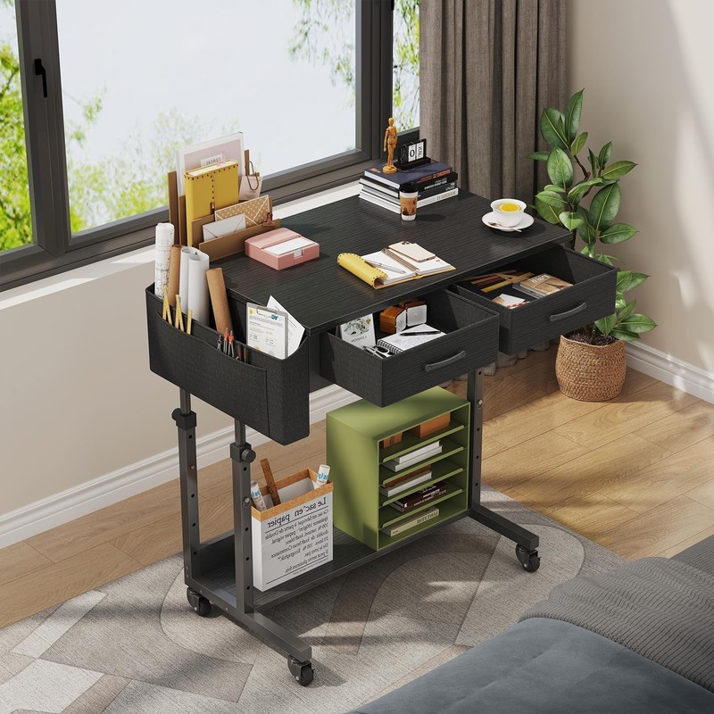 Small Portable Rolling Standing Desk - 32 Inch Adjustable Mobile