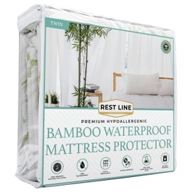 Rest Line Premium Bamboo Waterproof Mattress Protector Twin Size 39X75” - 100% Viscose from Bamboo, Hypoallergenic, Cooling Mattress Pad Cover, Soft & Breathable Fitted Sheet Style up to 18" Deep