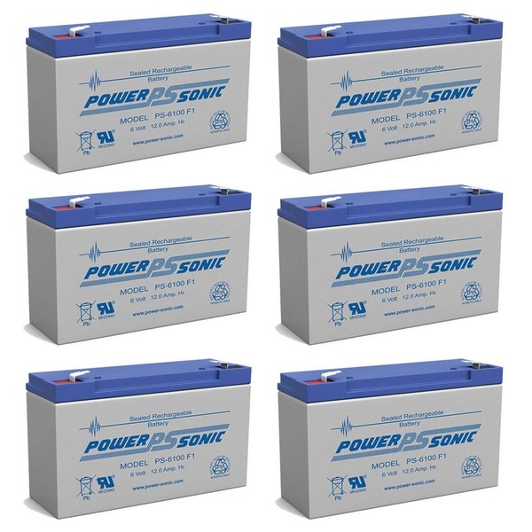 Power Sonic PS-6100 6V 12AH UPS Battery for Streamlight LIGHTBOX - 6 Pack