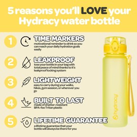 Hydracy Water Bottle with Time Marker - 500 ml 17 Oz BPA Free Water Bottle - Leak Proof & No Sweat Gym Bottle with Fruit Infuser Strainer - Ideal for Fitness or Sports & Outdoors