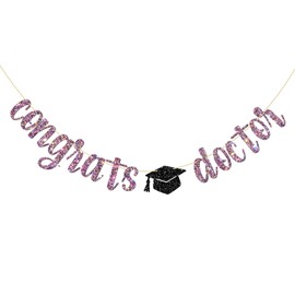Belrew Congrats Doctor Banner, Doctor, Dentist Graduation Party, Medical Grad Celebration Party, Congrat, College University Graduated Party Decorations Glittery Mix Purple