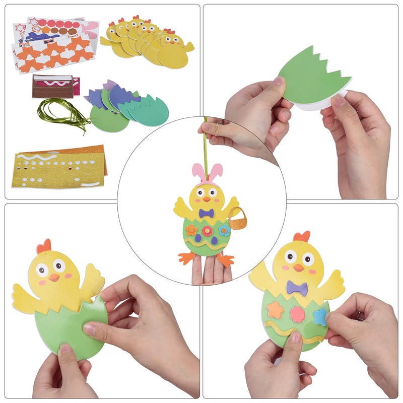 LAMEK 12 Easter chicks craft kit for children, Easter pendant