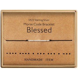 KGBNCIE Blessed Morse Code Bracelet Sterling Silver Beads on Silk Cord inspirational Gift Birthday Gift for women