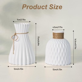White Flower Vase Set of 2, Witwatia Minimalist Modern Home Decor for Pampas Grass, Decorative Ribbed Design Matte Vase for Home, Office, Living Room, Shelf, Table, Mantel, Entryway and Centerpieces