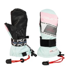 JRZHX Waterproof Snow Mittens for Kids, Breathable & Warm, Snow Stopper Wristband, Anti-Lost Rope, Kids ski Mittens Waterproof Insulated for Skiing, Snowboarding (Green and Purple, XX-Small)