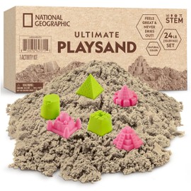 Blue Marble National Geographic Play Sand - 24 Lb. Bulk Sand Kit with 6 Castle Molds (Natural) - A Fun Sensory Activity