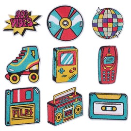 letsinstyle 9Pcs Hip Hop Neon Disco Roller Skate Patches, Vintage 80s 90s Embroidered Iron on Patches, Repair Applique for Clothes Backpacks Jeans Jacket Hats Sewing Decoration