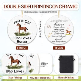 Menkxi Horse Ornaments for Christmas Tree Ceramic Horse Ornament Just A Girl Who Loves Horse Ornament Always Remember You are Braver Than You Believe Horse Gifts for Christmas Hanging Horse Lovers
