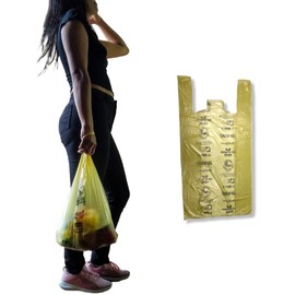 bolsas tipo camiseta oxobiodegradables resistentes multi proposito supermercado ecofriendly 100% compostable biodegradable (50 pack amarillo, 48x60cm)