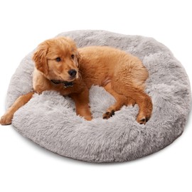 Active Pets Premium Small Donut Dog Bed, Fits Up to 45 lbs, Removable Cover & Washable Cushion, Plush Long Pile Faux Fur Fabric, Portable Light Grey Pet Bed Furniture for Puppies Adult Canines & Cats