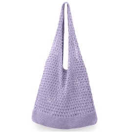 hatisan Crochet Bags for Women Summer Beach Tote Bag Aesthetic Tote Bag Hippie Bag Knit Bag (Purple)