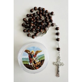 St. Michael Wooden Rosary, Catholic, with Box, Spiritual Protection, San Miguel