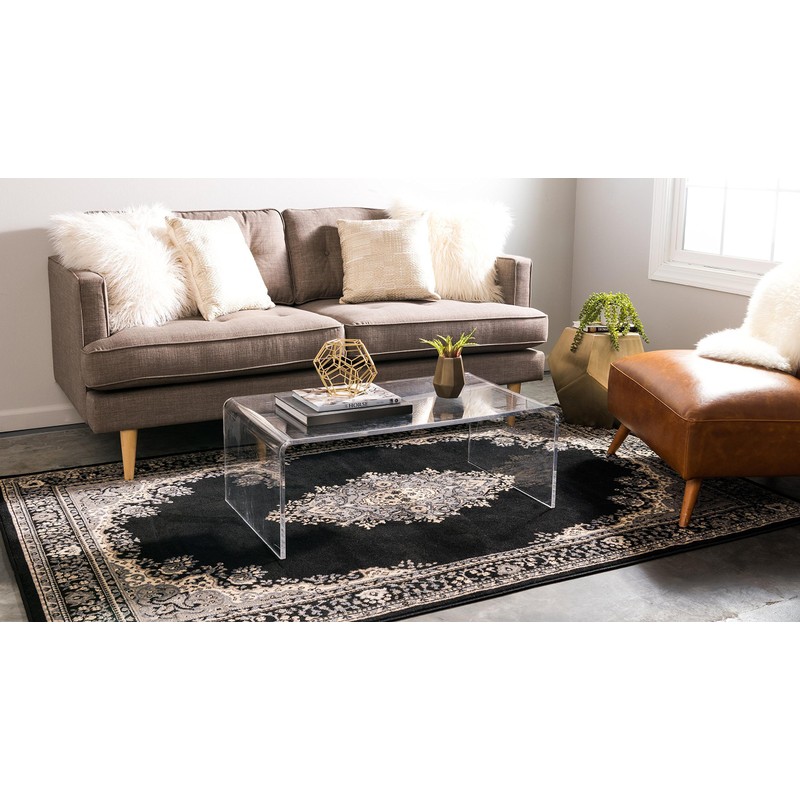 Unique Loom Reza Area Rug, 6 x 9 Feet, Black/Beige