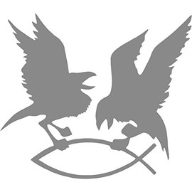 Car Sticker Raven with Fish (Silver)