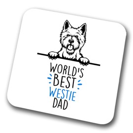 Westie World's Best Dad Coaster Dog Dad West Highland Terrier Dad Friend Funny Gift for Birthday Christmas, Westie Coaster
