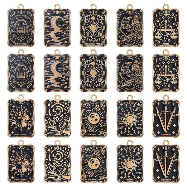 SUPERFINDINGS 20Pcs 10Styles Tarot Card Charms Alloy Enamel Pendant Black