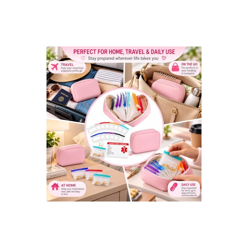 A8 Waterproof Pill Organiser for Travel with 14 Pill Pouch