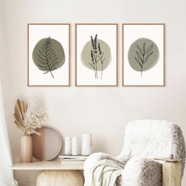 TOARTi Sage Green Leaves Framed Canvas Wall Art Set, Nature Boho Botanical Wall Decor, Modern Minimalism Leaf Wall Painting,Mid Century Plant Art Prints for Living Room Bedroom Farmhouse 12x16inchx3