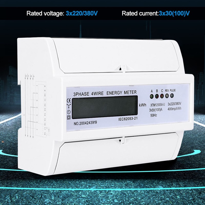 Digital 3 phase 4 Wire 7P Din Rail Electric Meter