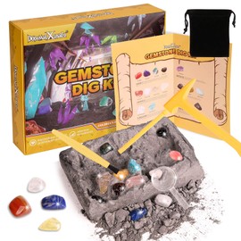 Gemstone Dig Kit, 16 Real Gem Stones and Crystals Excavation Kit, STEM Educational Toys Science Kit for Kids 5-7 8-12, Easter Basket Stuffers Gifts for Boys Girls