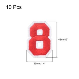 MECCANIXITY 10Pcs Number Patches Embroidered Decorative Repair Patches Iron on Patches Sew On Embroidered Applique Patches 8 Red 2" Height for Clothes, Shoes, Hats, Backpacks, DIY
