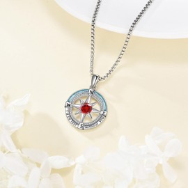 YAFEINI Compass Necklace 925 Sterling Silver Birthstone Compass Pendant Necklace Turquoise Compass Jewelry for Women -July
