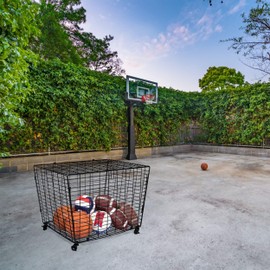 BIRDROCK HOME Sports Ball Basket Organizer with Wheels - Heavy Duty Casters - Lid - Sports Lockable Ball Storage Locker - Ball Cage for Garage Storage Garage Organizer