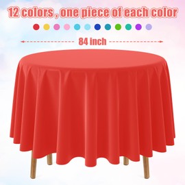 12 Pack Assorted Color Round Plastic Tablecloths Disposable Rainbow Tablecloth Colorful Round Table Covers for Rainbow Party Birthday Wedding Picnic Fiesta Home Party Decorations,12 Color,84Inch