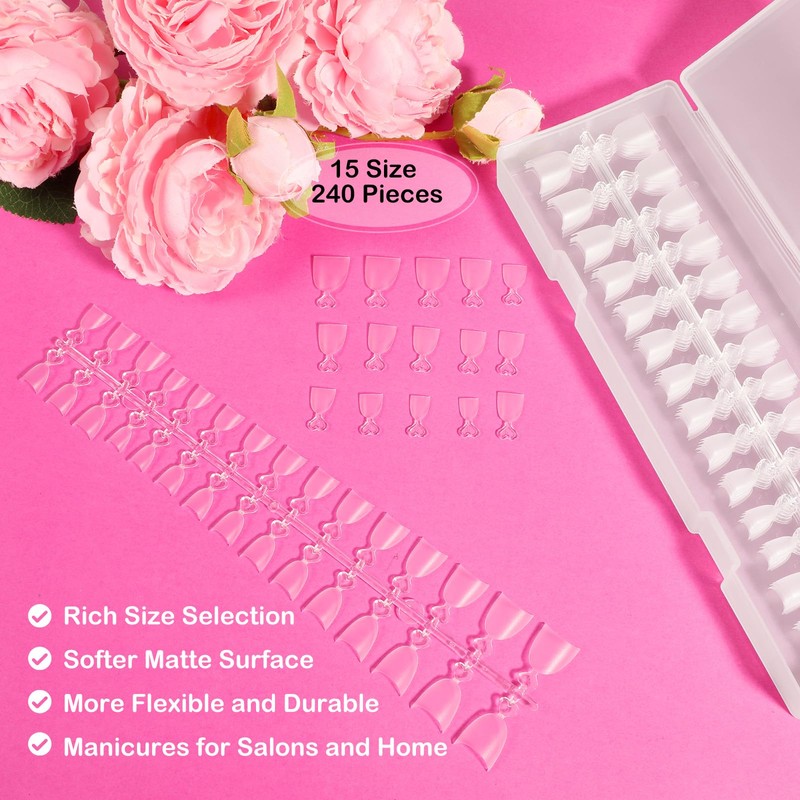JSRQT French Nail Tips Set, 240 Pieces, 15 Sizes, Oval